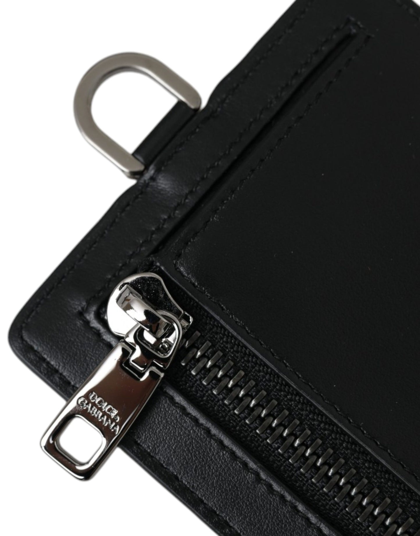 Dolce & Gabbana - Kartenetui mit Logo und Lanyard aus schwarzem Kalbsleder für Herren