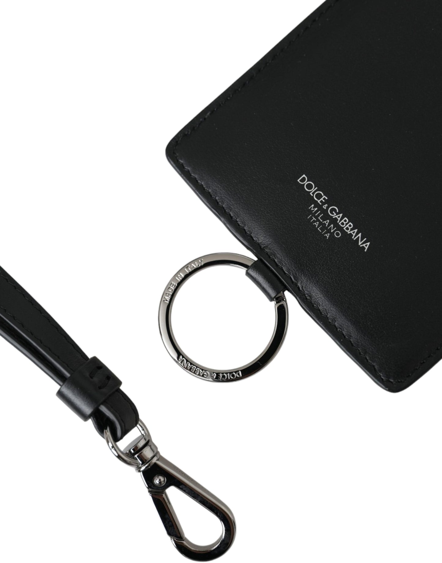Dolce & Gabbana - Kartenetui mit Logo und Lanyard aus schwarzem Kalbsleder für Herren