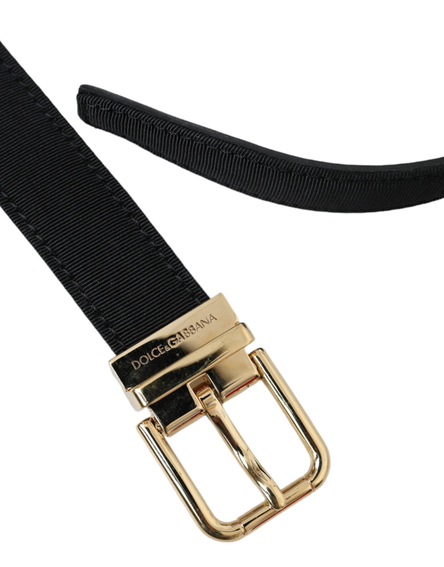 Dolce & Gabbana Gürtel aus schwarzem Ripsband mit goldener Metallschnalle Herren