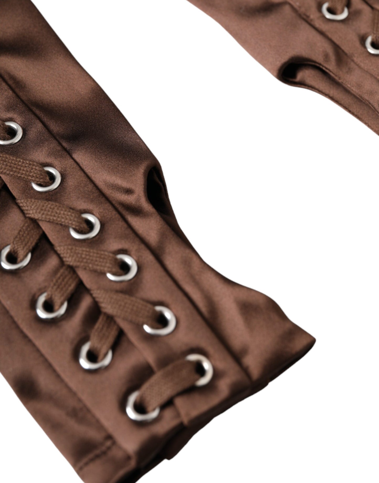 Dolce & Gabbana – Fingerlose Handschuhe aus Acetat mit Schnürung in Braun