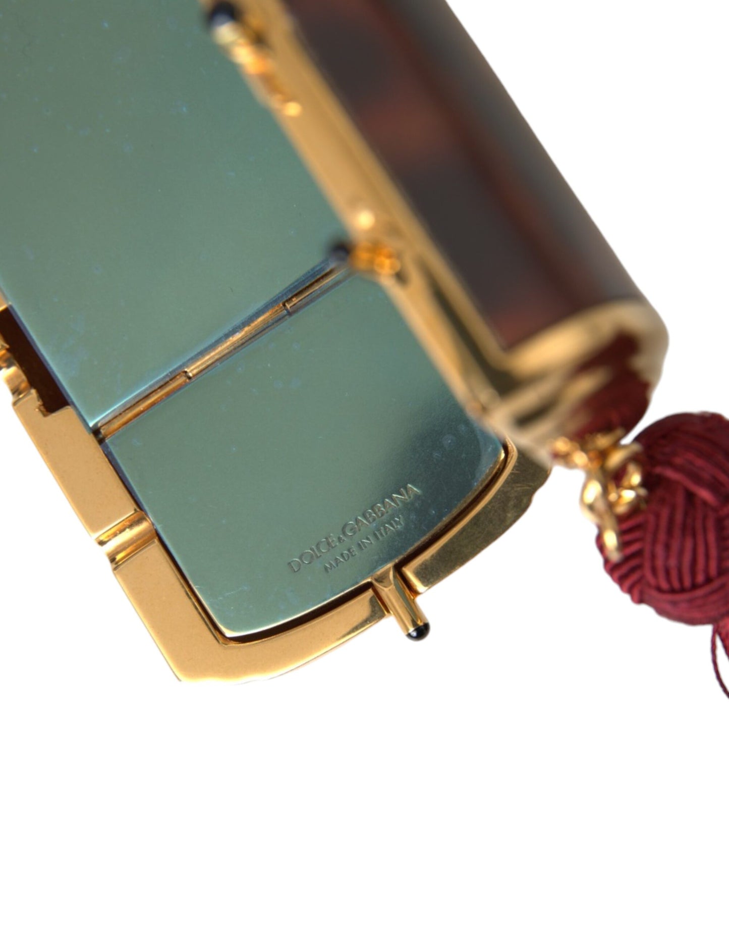 Dolce & Gabbana – Make-up-Tasche mit Mini-Spiegel und Quaste und Leopardenmuster in Braun