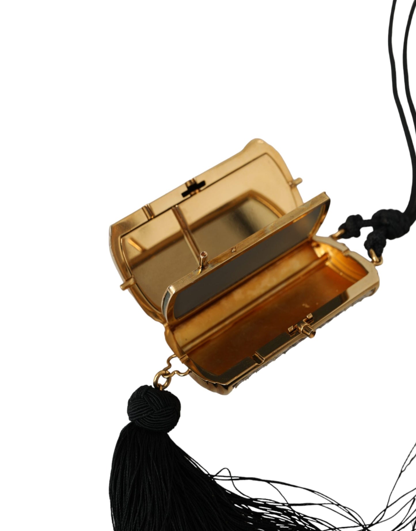 Dolce & Gabbana – Make-up-Tasche aus exotischem Leder mit Mini-Spiegel und Quaste in Beige