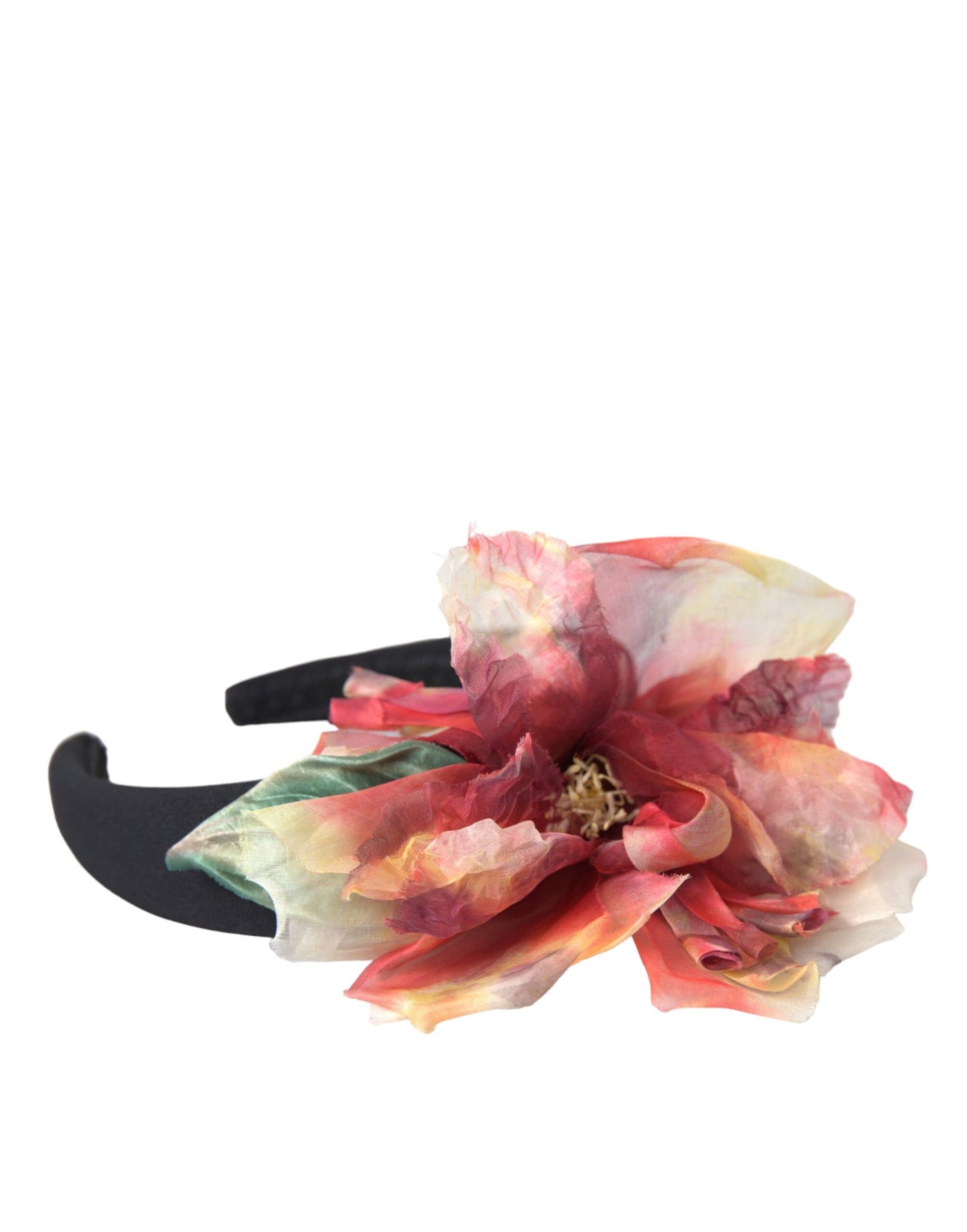 Dolce & Gabbana Rose Pink Seide Floral Schwarz Tiara Frauen Haarband Diadem