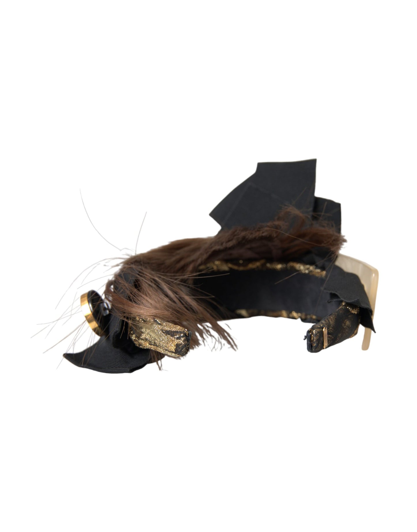 Dolce & Gabbana Schwarzer Kristallknopf Braunes Haar Damen Stirnband Diadem