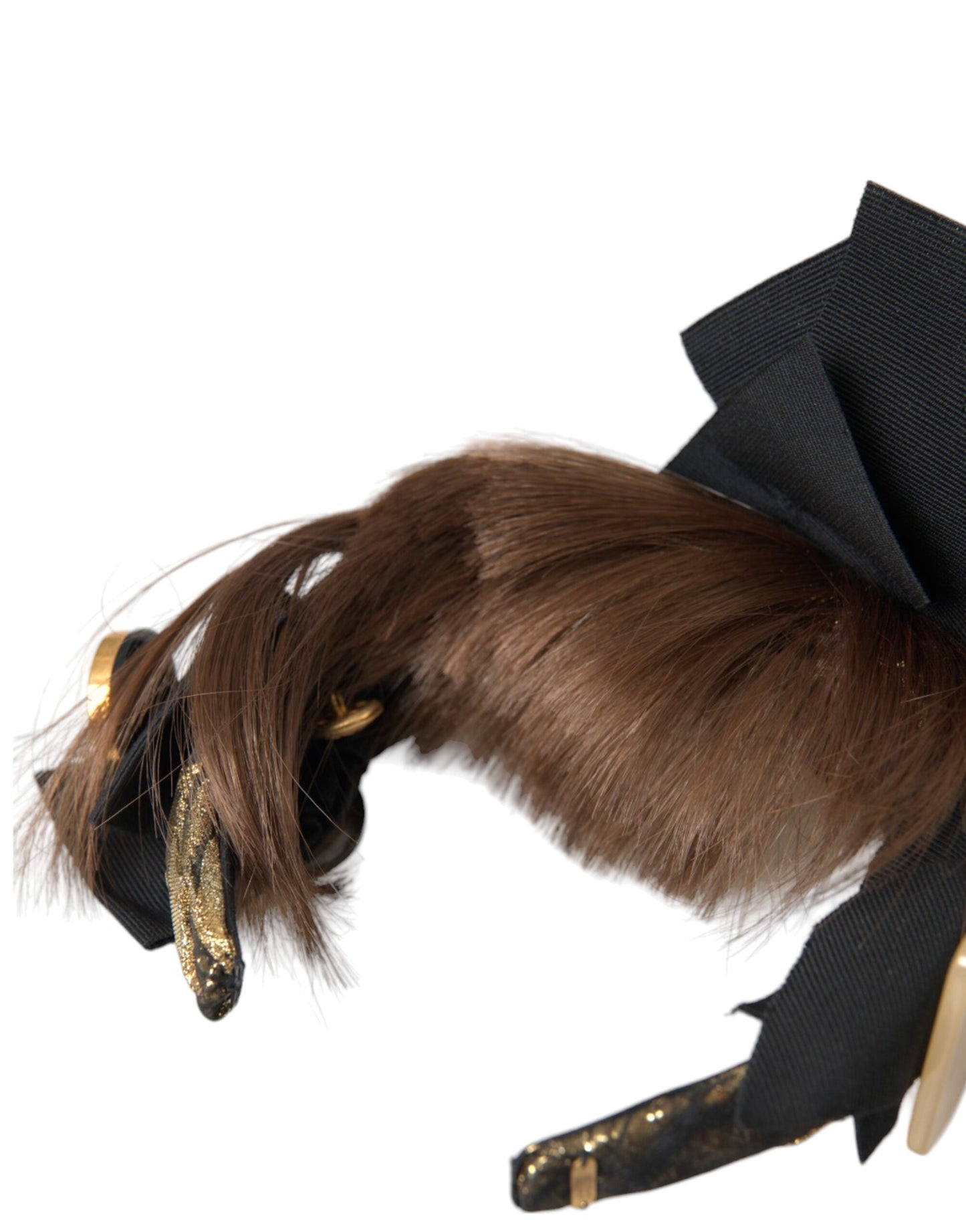 Dolce & Gabbana Schwarzer Kristallknopf Braunes Haar Damen Stirnband Diadem