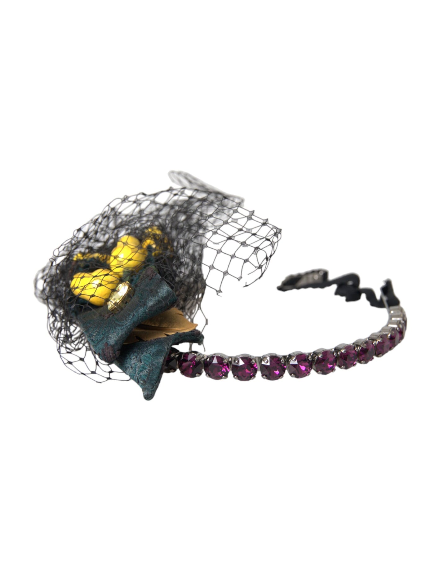 Dolce & Gabbana Schwarze Zitronen Sizilien Lila Kristall Netz Stirnband Diadem