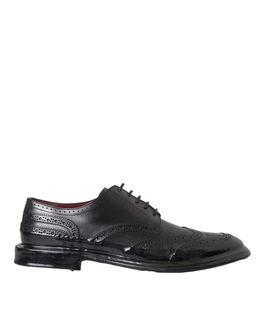 Dolce & Gabbana – Formelle Oxford-Schuhe aus schwarzem Leder mit Flügelkappe für Herren