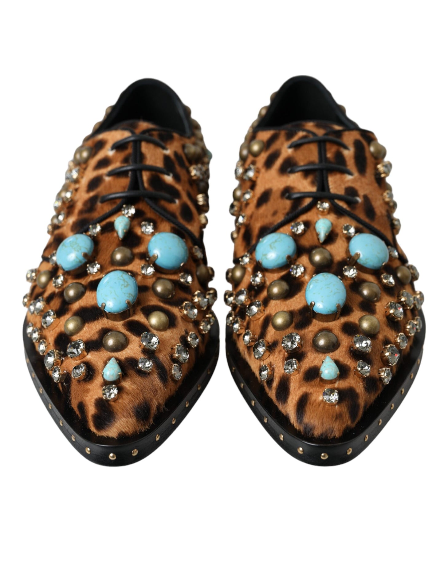 Dolce & Gabbana Braunes Leopardenhaar-Kristallkleid Broque-Schuhe