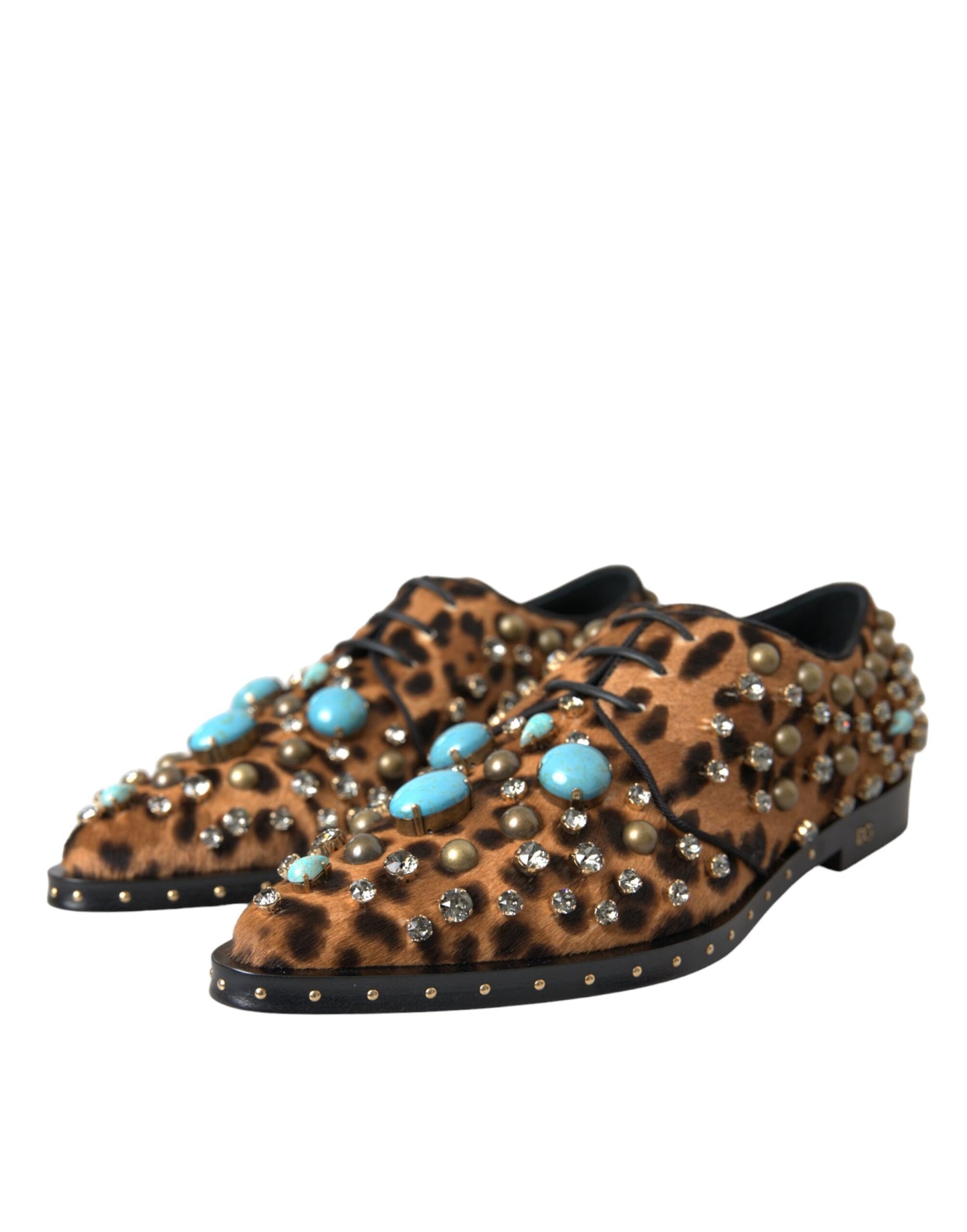 Dolce & Gabbana Braunes Leopardenhaar-Kristallkleid Broque-Schuhe