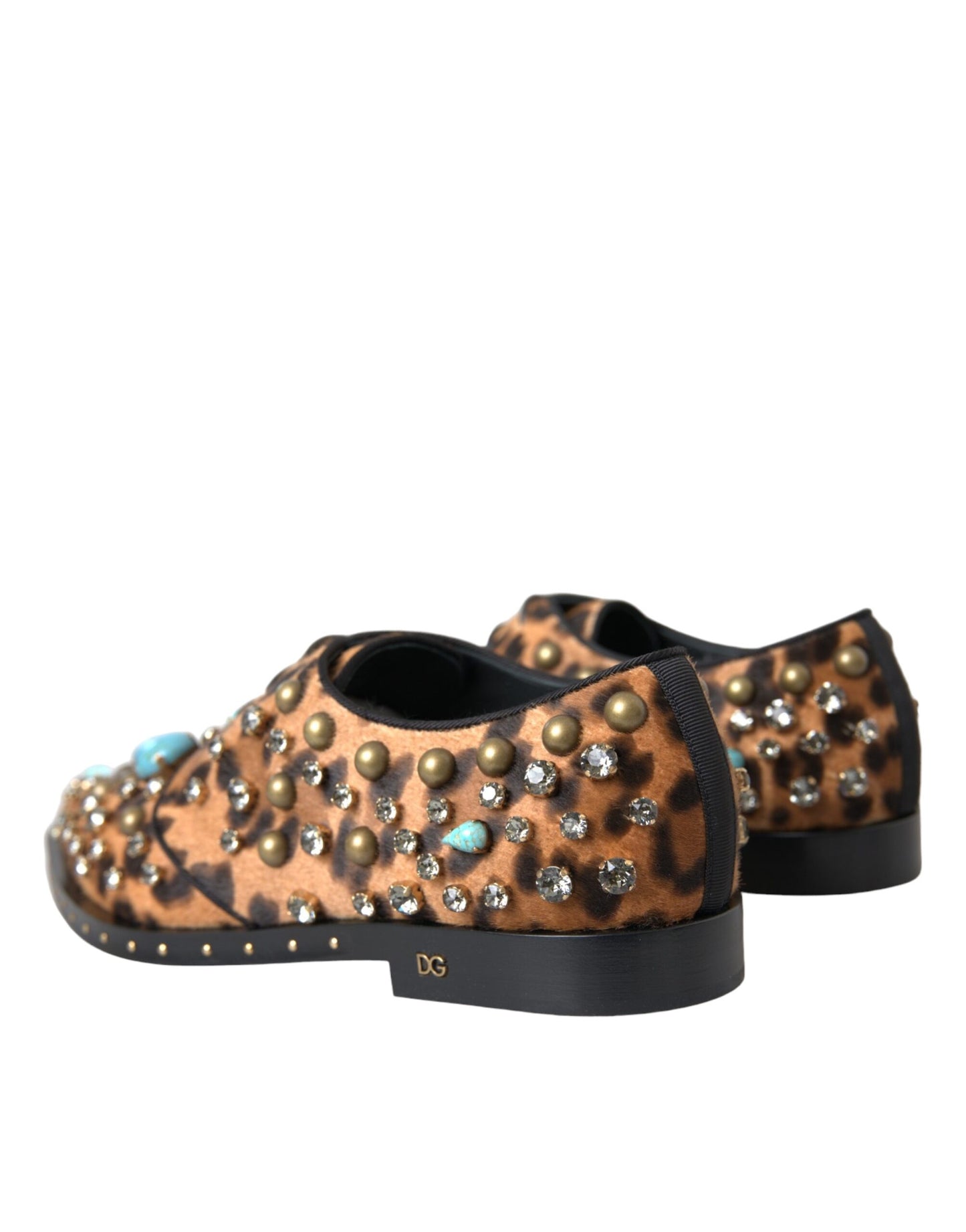 Dolce & Gabbana Braunes Leopardenhaar-Kristallkleid Broque-Schuhe