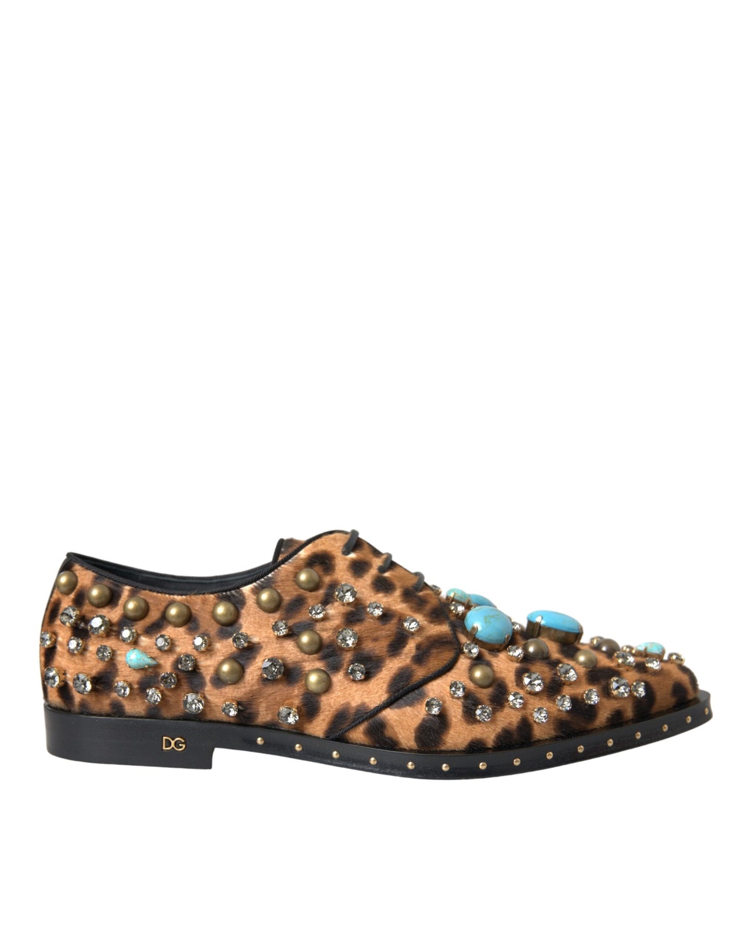 Dolce & Gabbana Braunes Leopardenhaar-Kristallkleid Broque-Schuhe