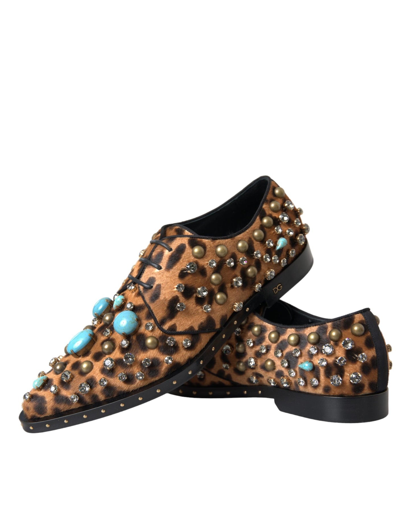 Dolce & Gabbana Braunes Leopardenhaar-Kristallkleid Broque-Schuhe