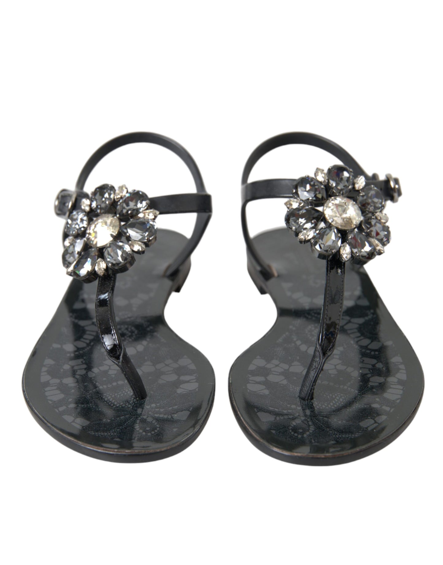 Dolce & Gabbana Schwarze Kristall Flats Sandalen Flip Flops Schuhe