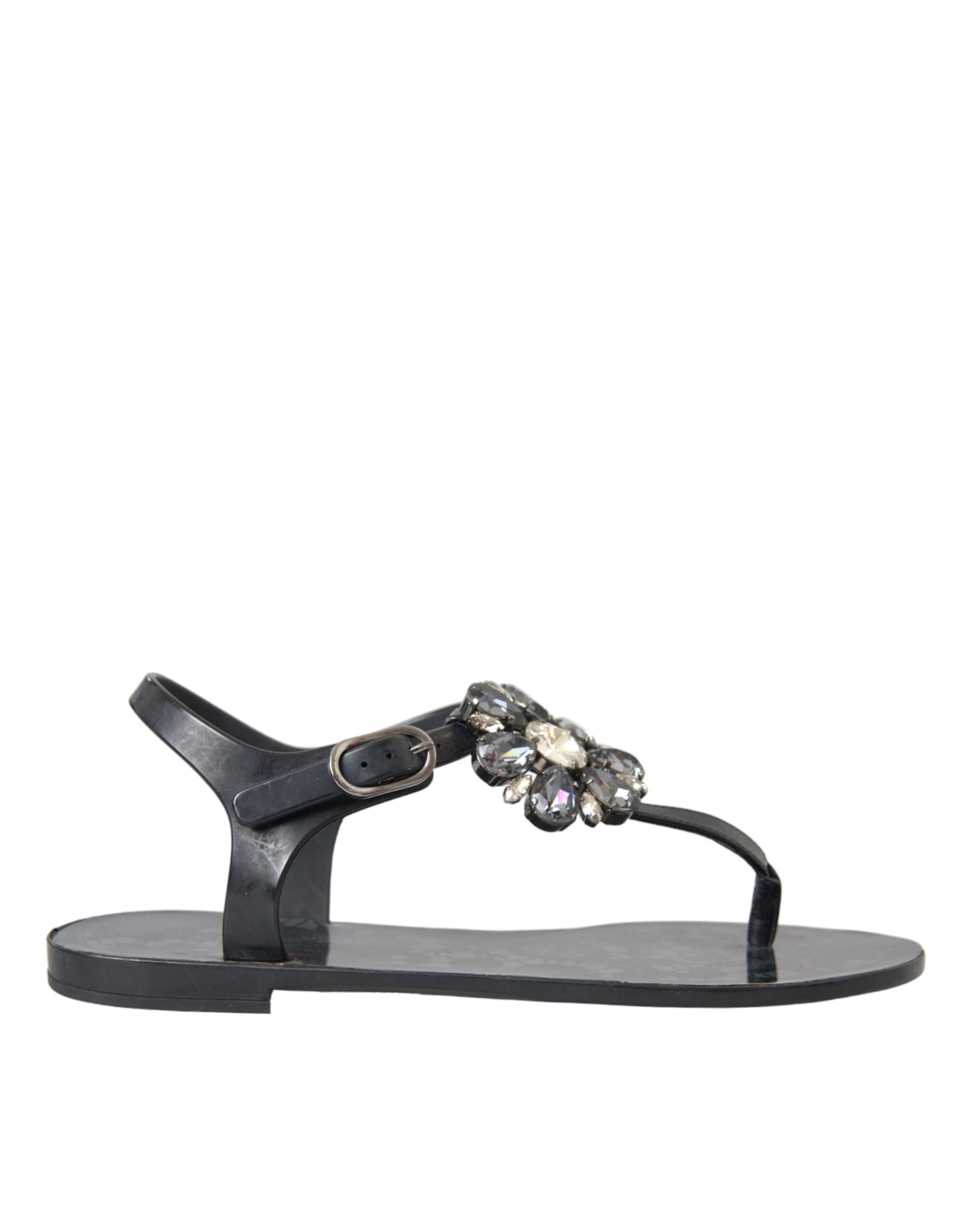 Dolce & Gabbana Schwarze Kristall Flats Sandalen Flip Flops Schuhe