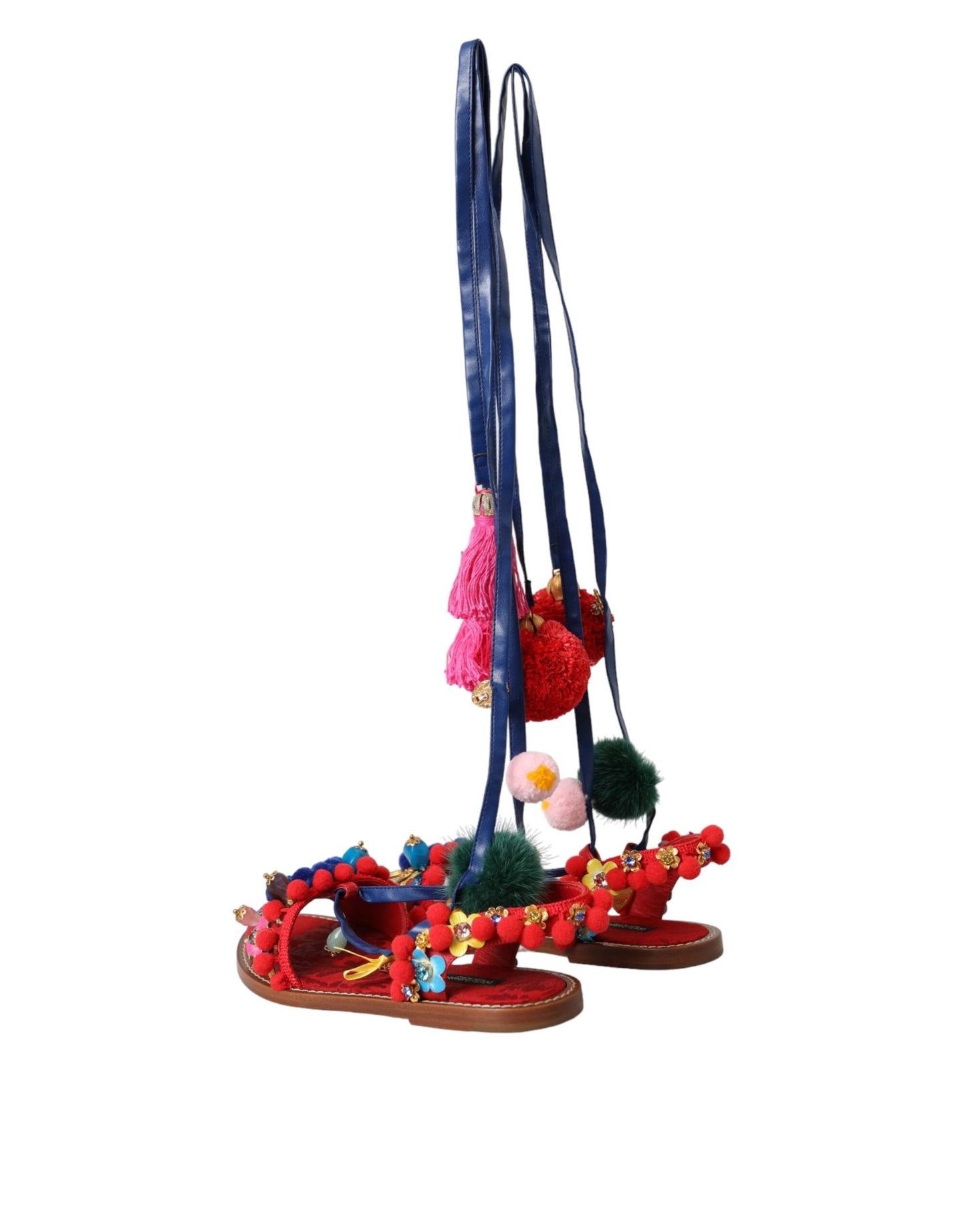 Dolce & Gabbana – Sandalen mit Fellumschlag und Bommeln in Mehrfarbig