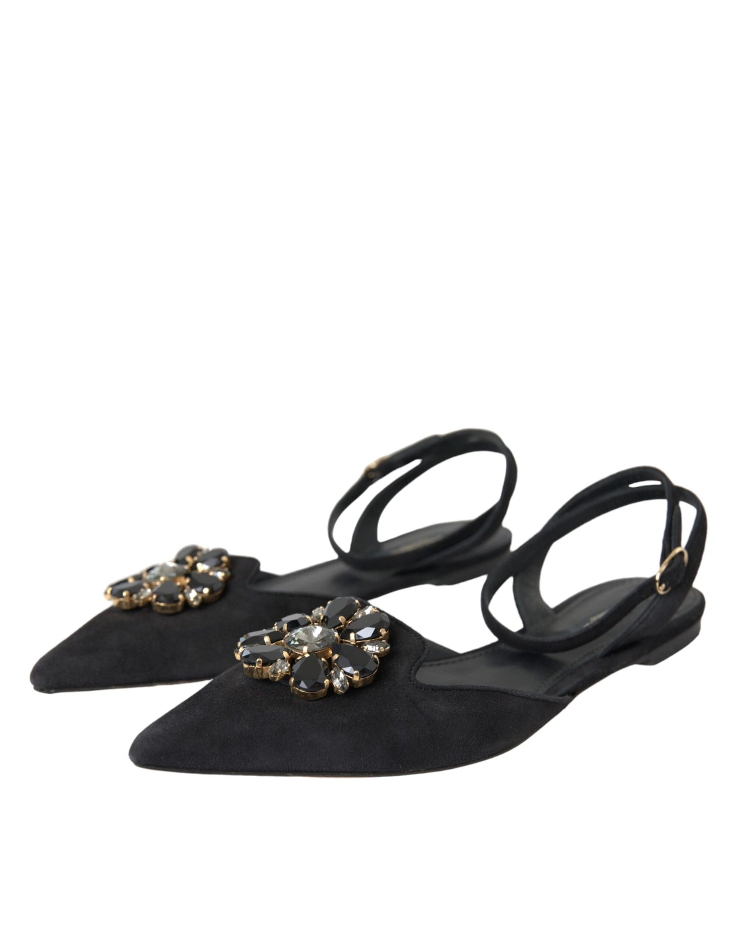 Dolce & Gabbana – Slingback-Sandalen aus schwarzem Leder mit Kristallen