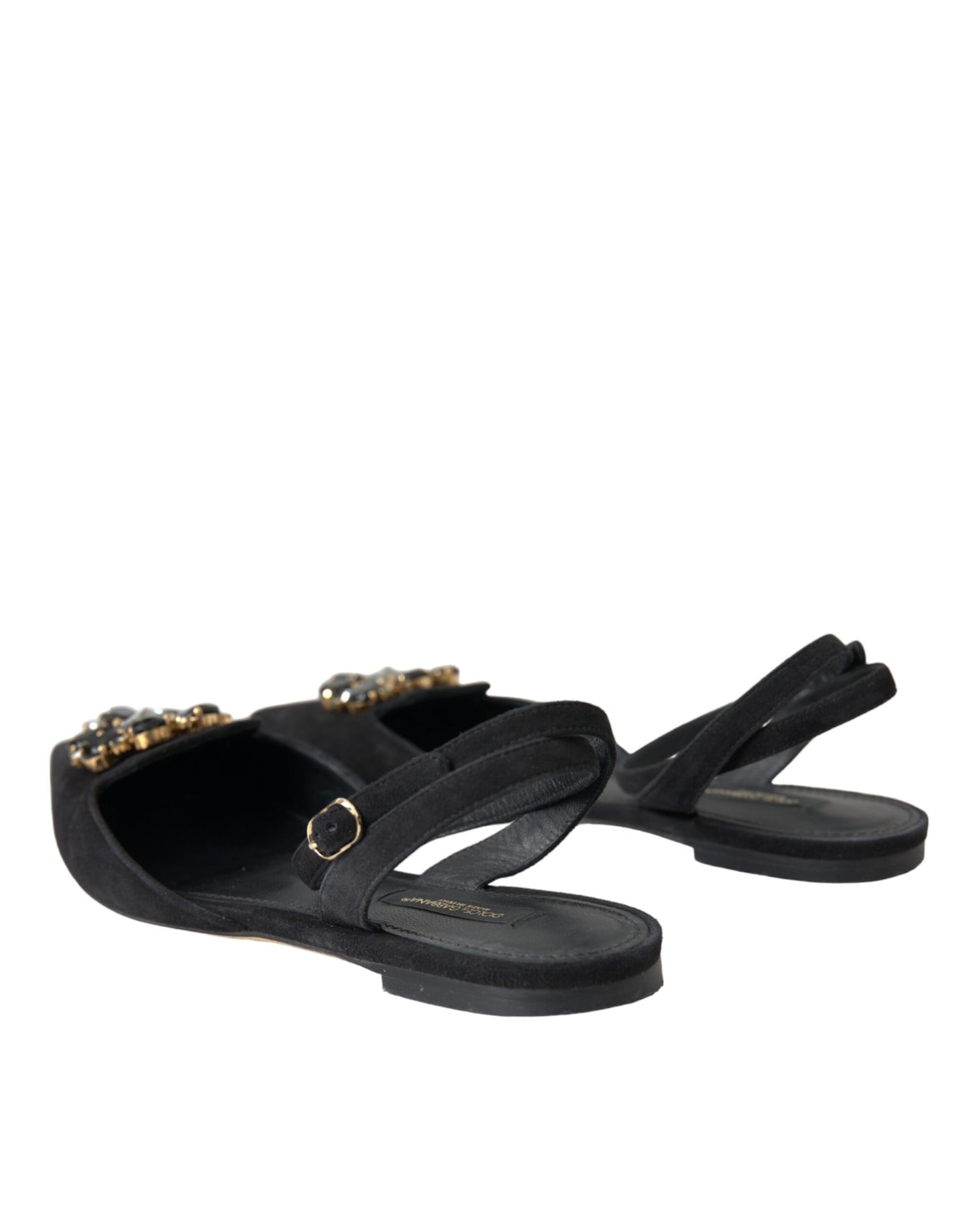 Dolce & Gabbana – Slingback-Sandalen aus schwarzem Leder mit Kristallen