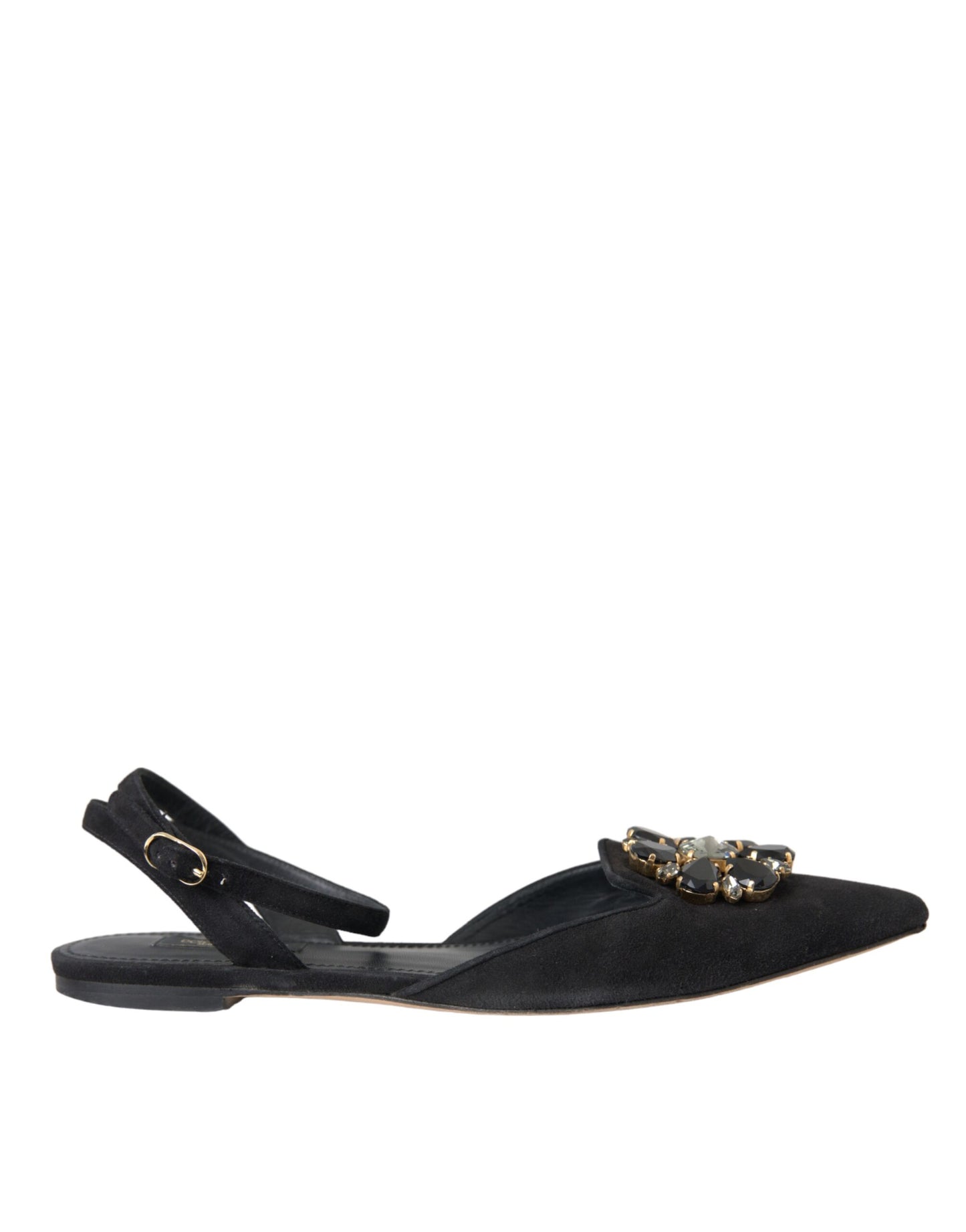 Dolce & Gabbana – Slingback-Sandalen aus schwarzem Leder mit Kristallen