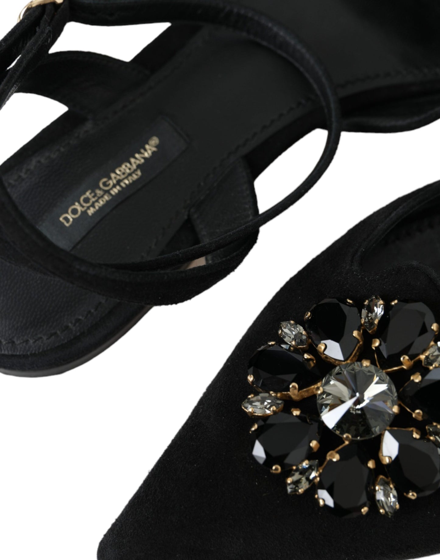 Dolce & Gabbana – Slingback-Sandalen aus schwarzem Leder mit Kristallen