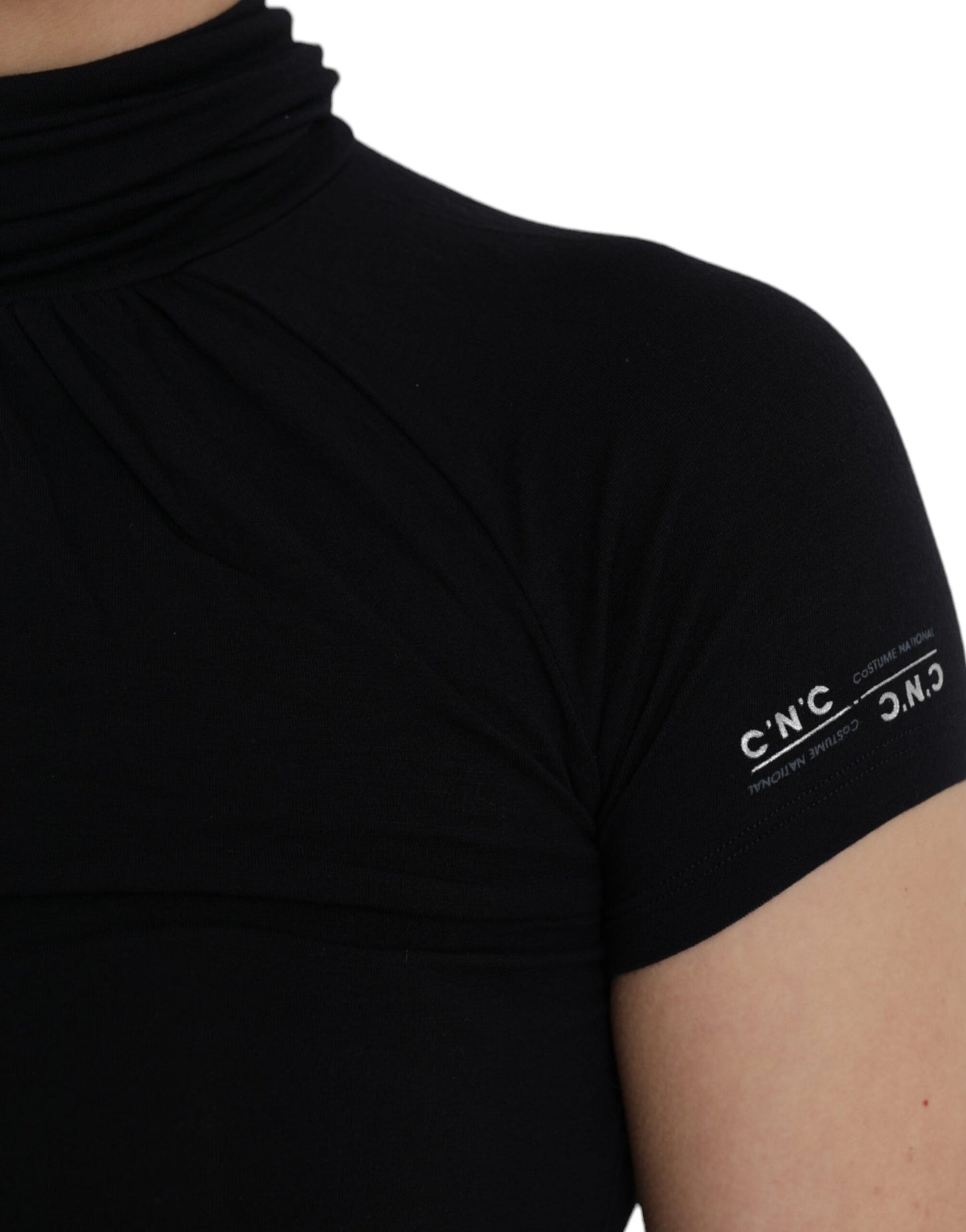 Top court à manches courtes en viscose noir à col roulé Costume National