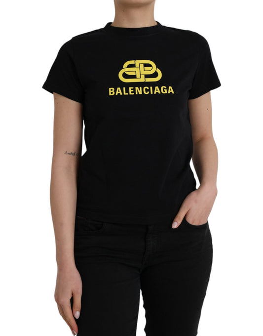 T-shirt noir en coton avec logo Balenciaga à col rond et manches courtes