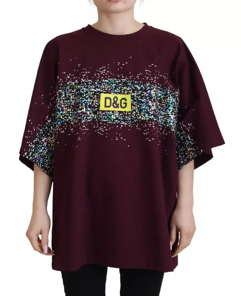 Dolce & Gabbana Bordeauxfarbenes Baumwoll-T-Shirt mit Rundhalsausschnitt und D&G-Print