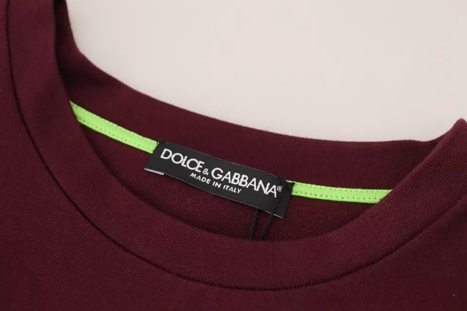 Dolce & Gabbana Bordeauxfarbenes Baumwoll-T-Shirt mit Rundhalsausschnitt und D&G-Print