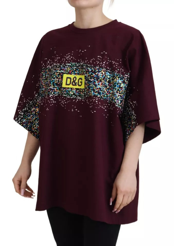 Dolce & Gabbana Bordeauxfarbenes Baumwoll-T-Shirt mit Rundhalsausschnitt und D&G-Print