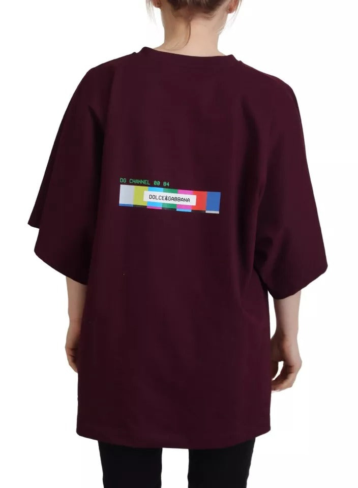 Dolce & Gabbana Bordeauxfarbenes Baumwoll-T-Shirt mit Rundhalsausschnitt und D&G-Print