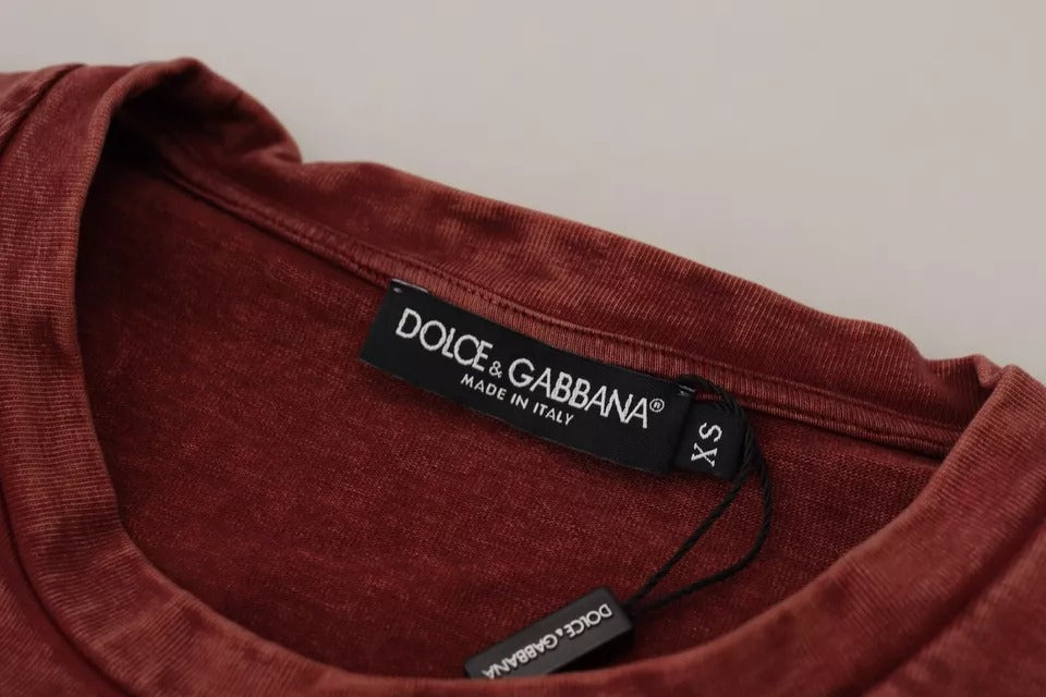 Dolce & Gabbana – Kastanienbraunes bedrucktes T-Shirt aus Baumwolle mit Rundhalsausschnitt