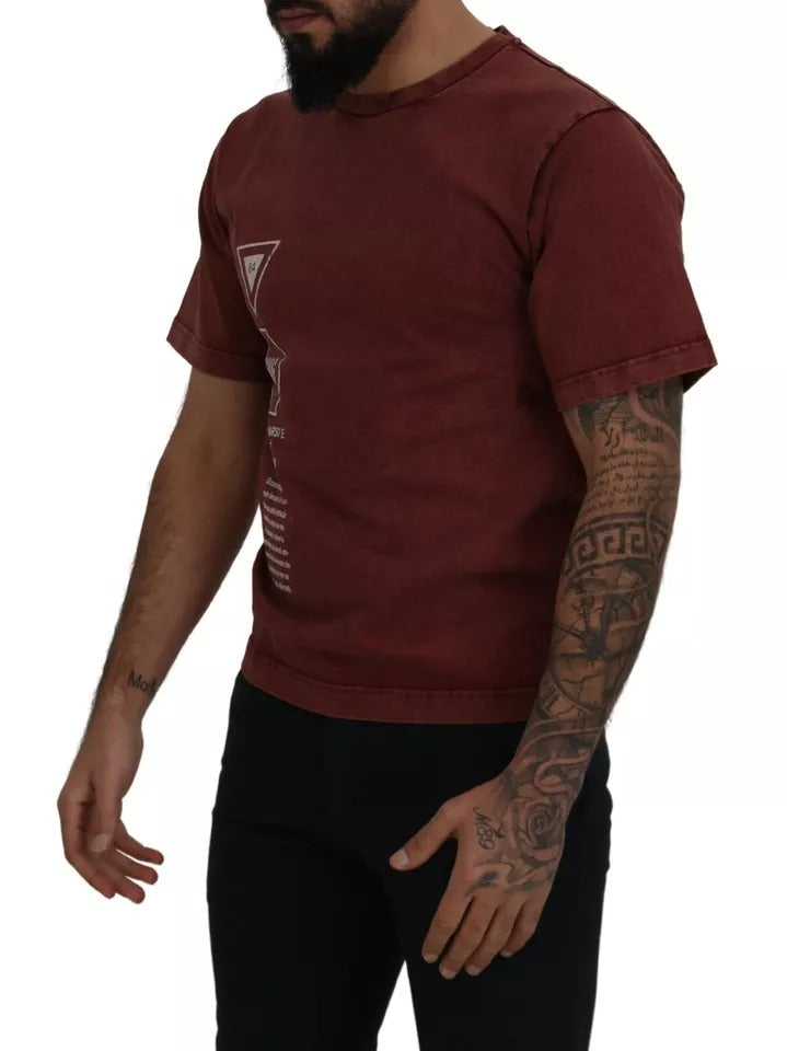Dolce & Gabbana – Kastanienbraunes bedrucktes T-Shirt aus Baumwolle mit Rundhalsausschnitt