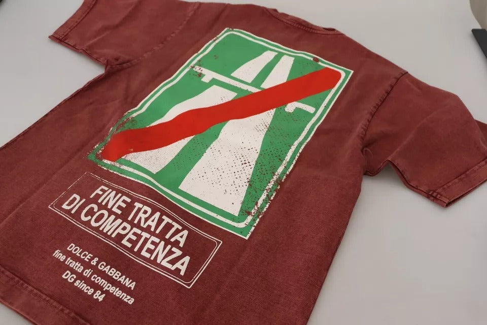 Dolce & Gabbana – Kastanienbraunes bedrucktes T-Shirt aus Baumwolle mit Rundhalsausschnitt