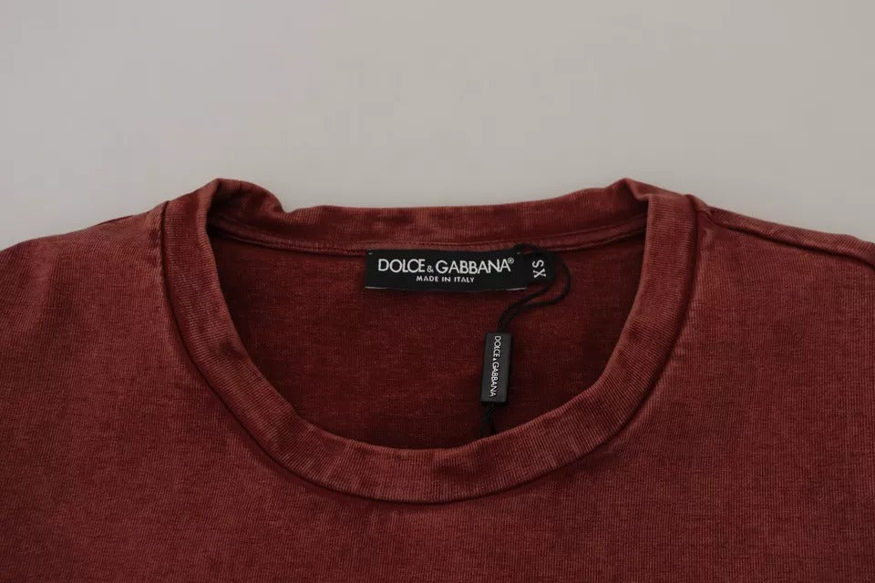 Dolce & Gabbana – Kastanienbraunes bedrucktes T-Shirt aus Baumwolle mit Rundhalsausschnitt