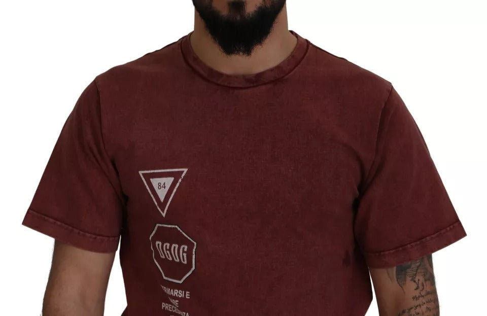 Dolce & Gabbana – Kastanienbraunes bedrucktes T-Shirt aus Baumwolle mit Rundhalsausschnitt