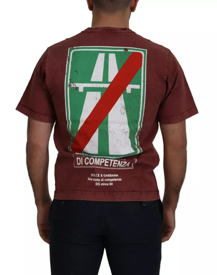 Dolce & Gabbana – Kastanienbraunes bedrucktes T-Shirt aus Baumwolle mit Rundhalsausschnitt