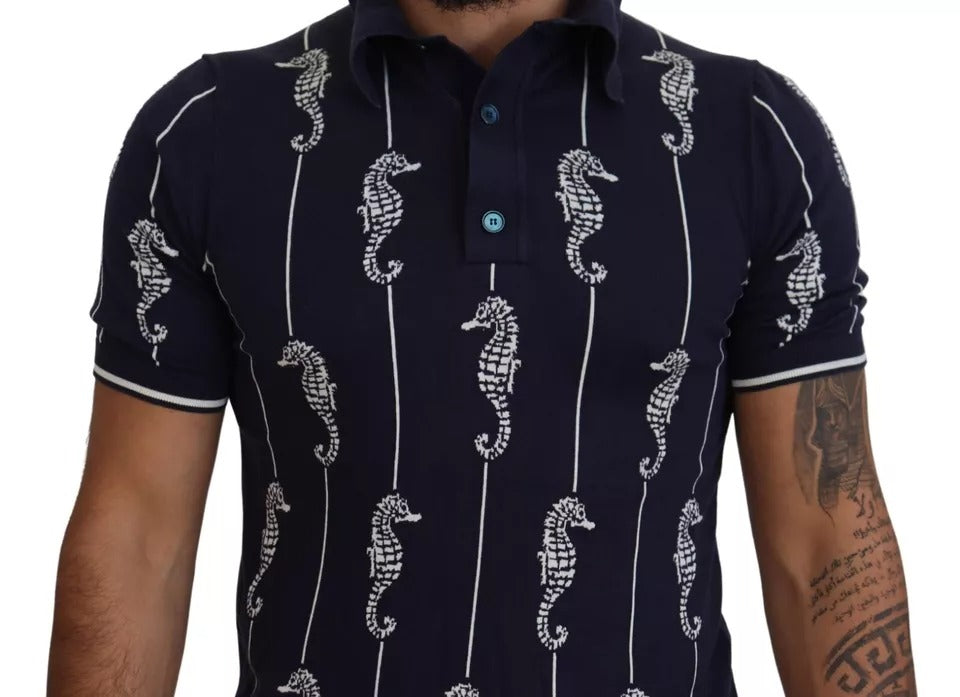 Dolce & Gabbana – Dunkelblaues Polo-T-Shirt mit Seepferdchen-Kragen