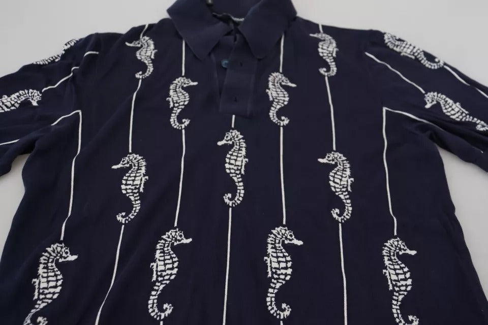 Dolce & Gabbana – Dunkelblaues Polo-T-Shirt mit Seepferdchen-Kragen