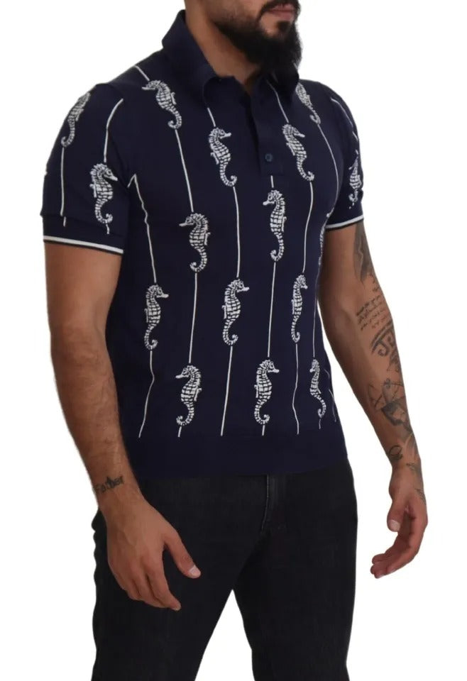 Dolce & Gabbana – Dunkelblaues Polo-T-Shirt mit Seepferdchen-Kragen