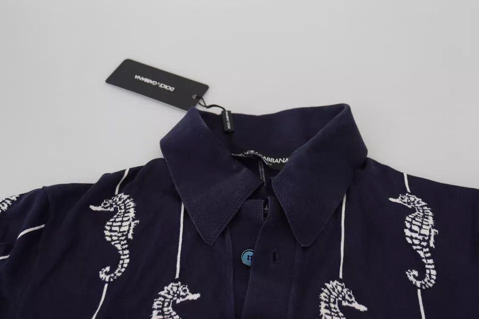 Dolce & Gabbana – Dunkelblaues Polo-T-Shirt mit Seepferdchen-Kragen