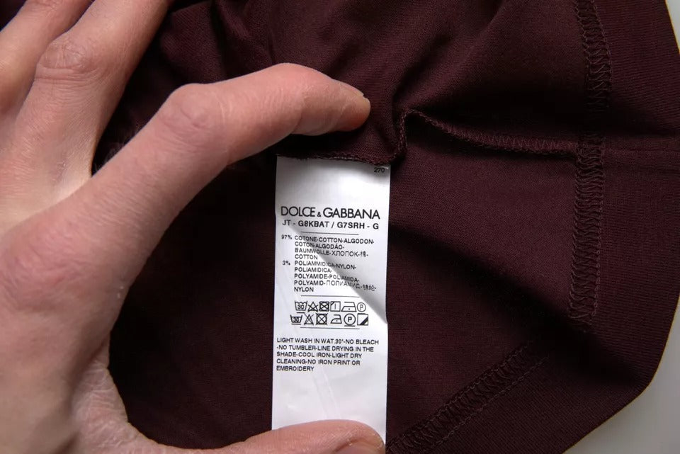 Dolce & Gabbana – T-Shirt mit Rundhalsausschnitt und Blumenmuster in Dunkelbraun mit DG-Krone für Herren