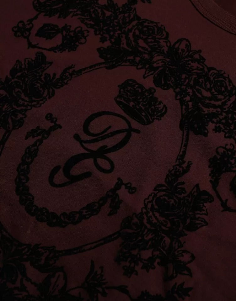 Dolce & Gabbana – T-Shirt mit Rundhalsausschnitt und Blumenmuster in Dunkelbraun mit DG-Krone für Herren
