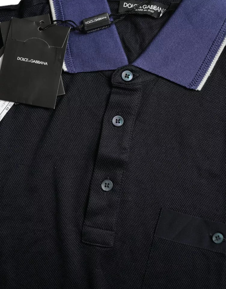 Dolce & Gabbana – Marineblaues Polo-T-Shirt mit Kragen und kurzen Ärmeln
