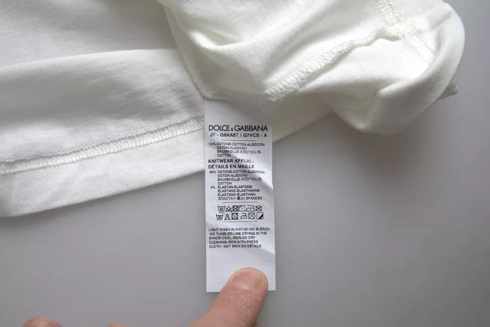 Dolce & Gabbana – Weißes T-Shirt mit Rundhalsausschnitt aus Baumwolle mit Löwenkrone-Logo