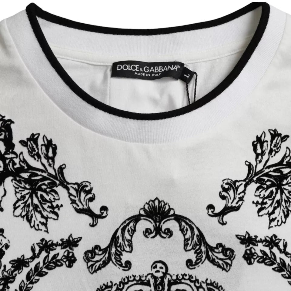 Dolce & Gabbana – Weißes T-Shirt mit Rundhalsausschnitt aus Baumwolle mit Löwenkrone-Logo
