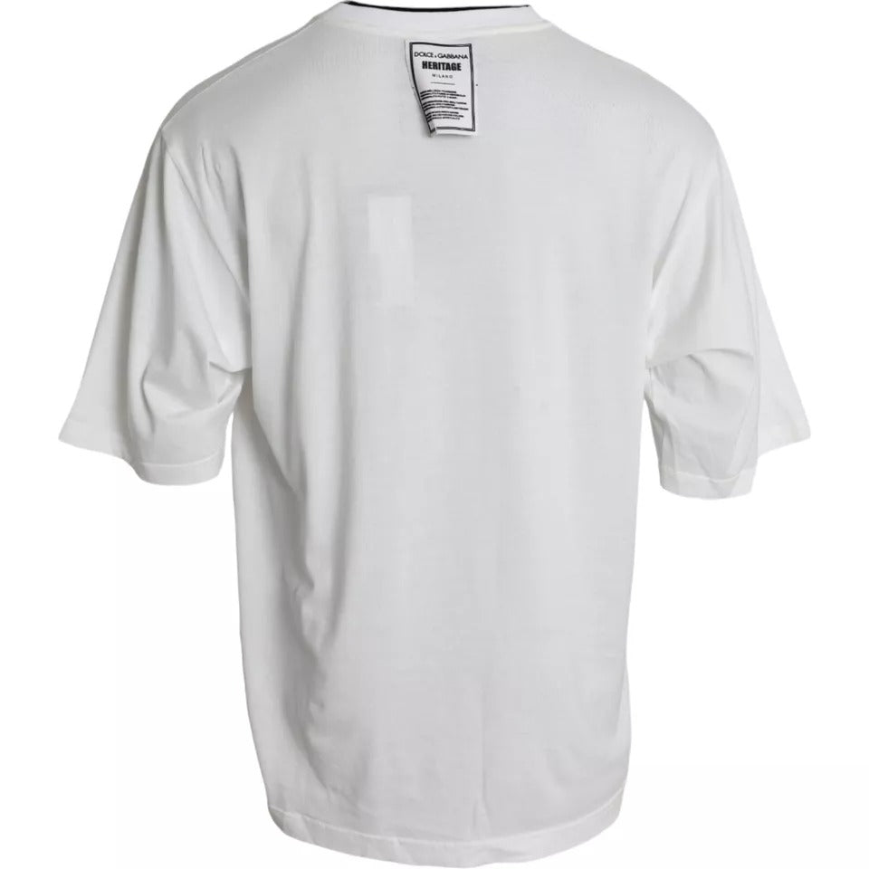 Dolce & Gabbana – Weißes T-Shirt mit Rundhalsausschnitt aus Baumwolle mit Löwenkrone-Logo