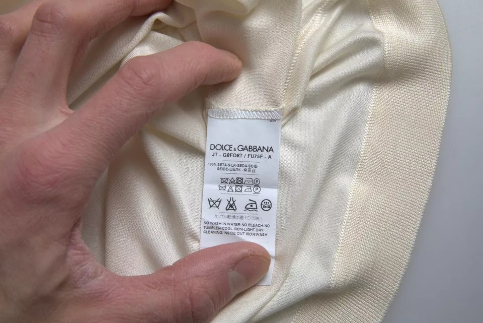 Dolce & Gabbana – Weißes, kurzes Seiden-T-Shirt mit Knopfverschluss