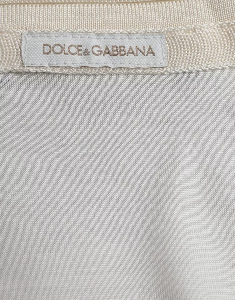 Dolce & Gabbana – Weißes, kurzes Seiden-T-Shirt mit Knopfverschluss