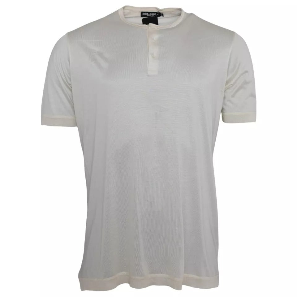 Dolce & Gabbana – Weißes, kurzes Seiden-T-Shirt mit Knopfverschluss