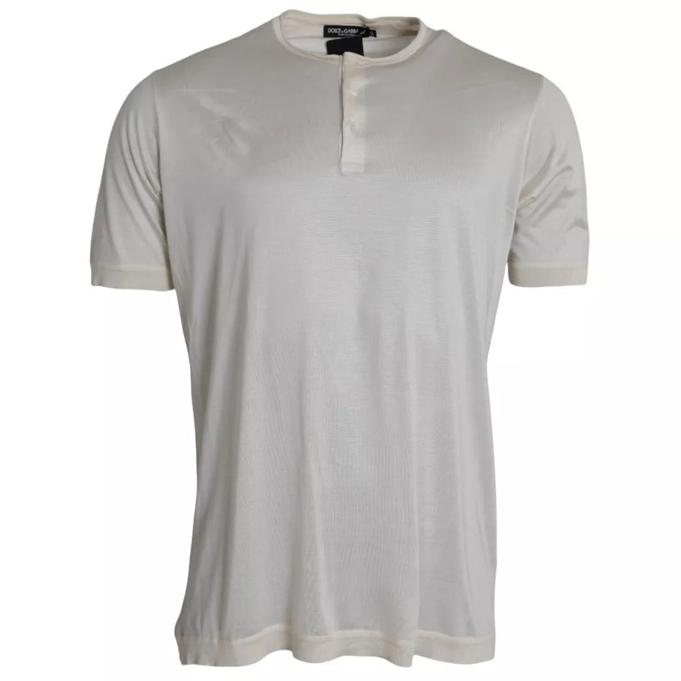 Dolce & Gabbana – Weißes, kurzes Seiden-T-Shirt mit Knopfverschluss
