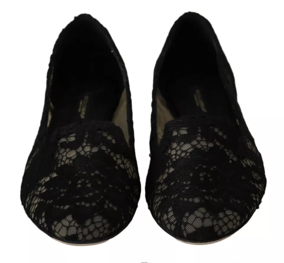 Dolce & Gabbana – Schwarze Loafer mit Blumenspitze